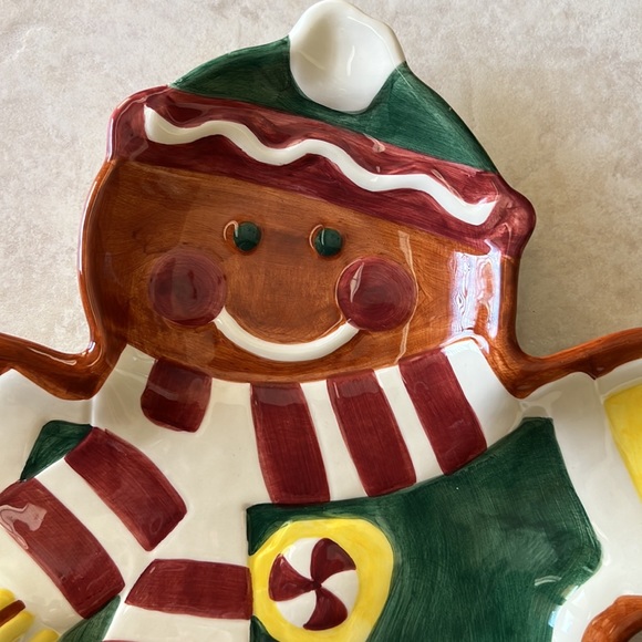 Gingerbread Man Ceramic Serving Platter with Scarf & Candy Buttons - Picture 2 of 6